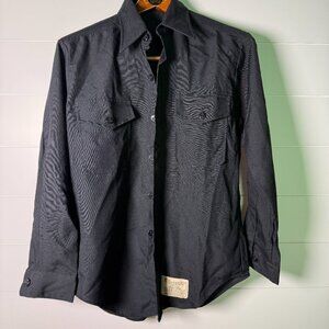 Doyle‎ Shirt MFG CORP,60s 70s Navy Military Canvas Long Sleeve Button Shirt Blue